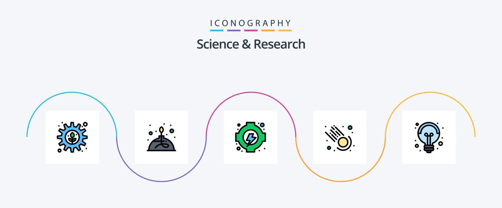 Science Line Filled Flat 5 Icon Pack Including light. electricity. science. science. comet vector