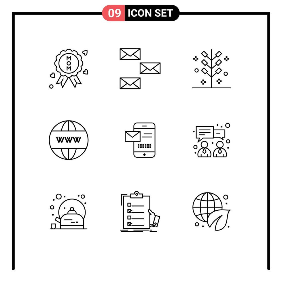 User Interface Pack of 9 Basic Outlines of mobile website celebration online holiday Editable Vector Design Elements