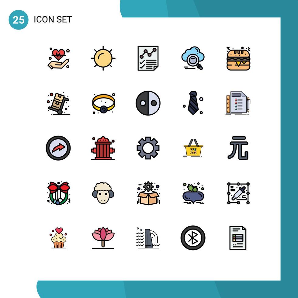 Pictogram Set of 25 Simple Filled line Flat Colors of fast food online data data cloud Editable Vector Design Elements