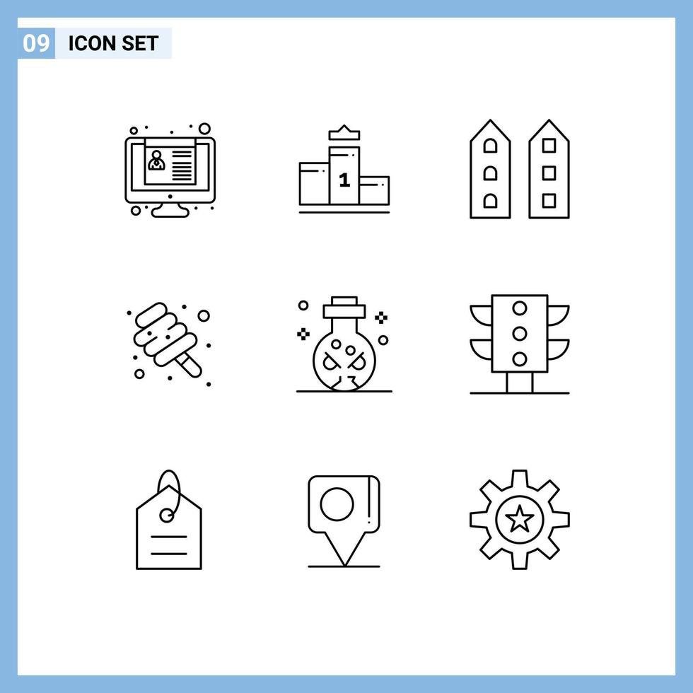 9 Universal Outlines Set for Web and Mobile Applications knife sweet buildings marshmallow store Editable Vector Design Elements