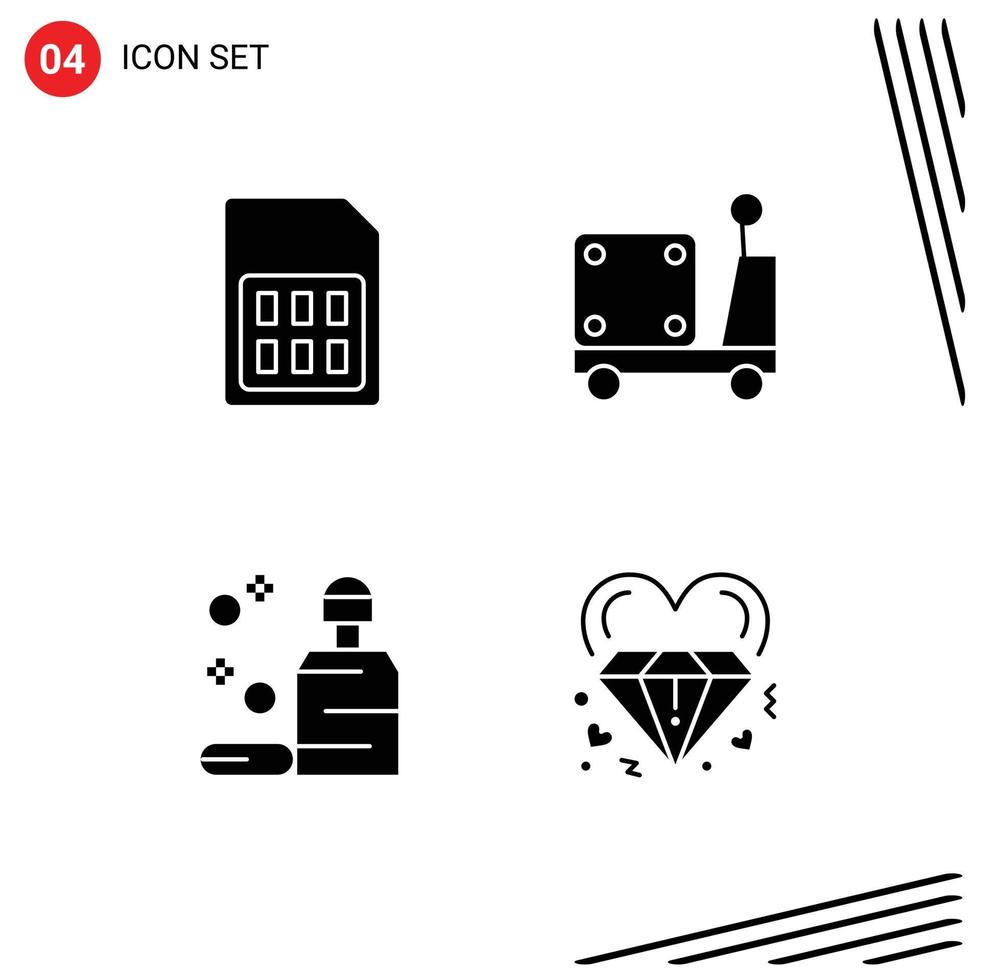 Modern Set of 4 Solid Glyphs Pictograph of card care sim logistic skin Editable Vector Design Elements