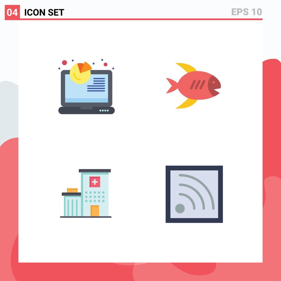 Modern Set of 4 Flat Icons Pictograph of analysis building analytics fish medical Editable Vector Design Elements