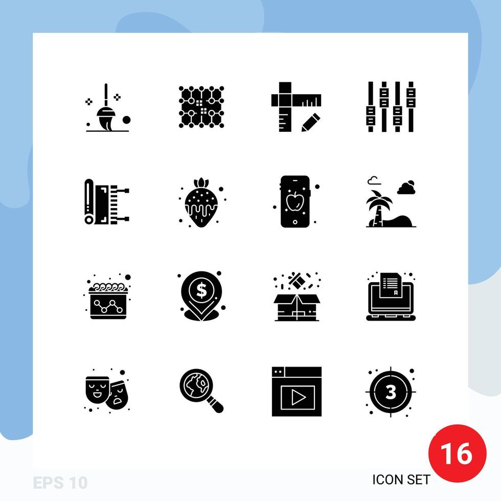 Modern Set of 16 Solid Glyphs Pictograph of prayer mat education islam editing Editable Vector Design Elements