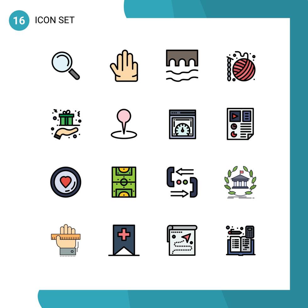 conjunto de 16 iconos de interfaz de usuario modernos símbolos signos para regalo tejer aficiones históricas artesanías elementos de diseño de vectores creativos editables