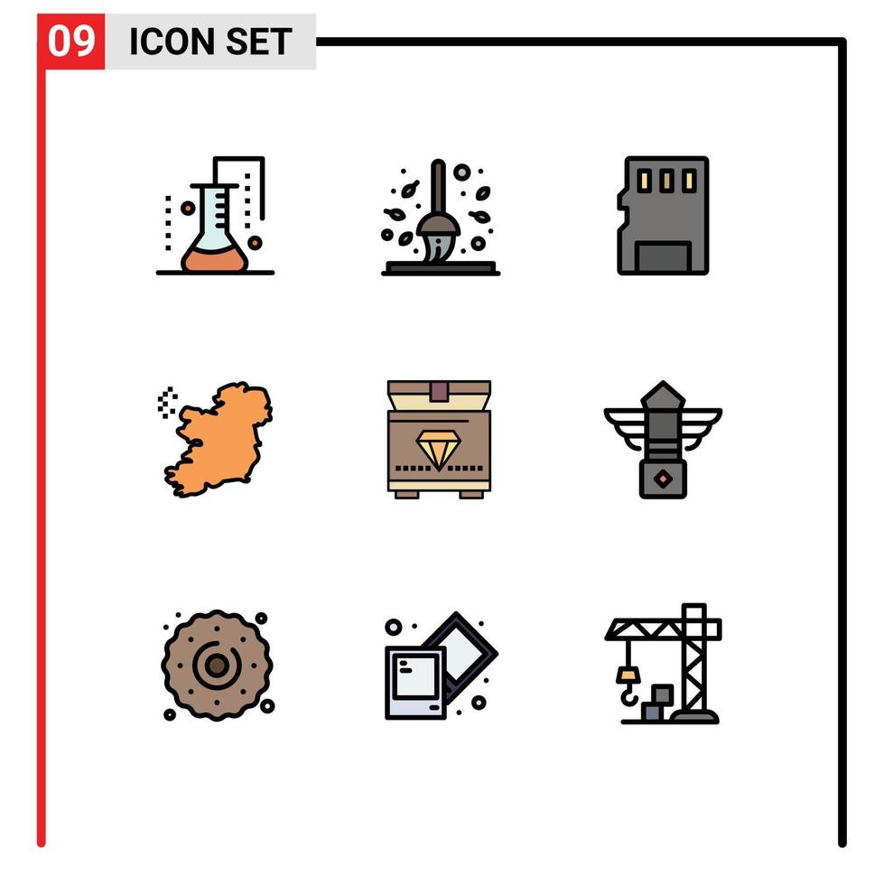 9 símbolos de signos de color plano de línea de relleno universal del mapa del tesoro hoja mundo tarjeta de memoria elementos de diseño vectorial editables vector