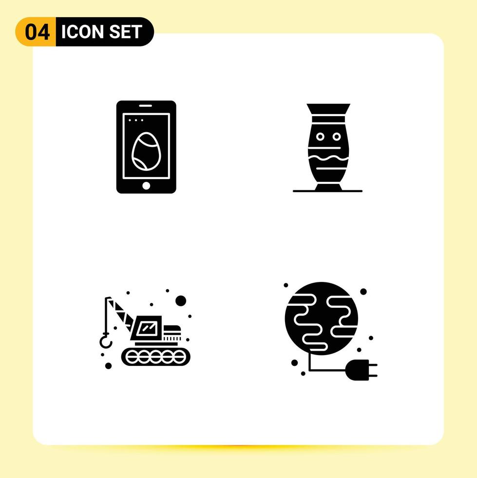 Modern Set of 4 Solid Glyphs and symbols such as mobile pottery egg global machinery Editable Vector Design Elements