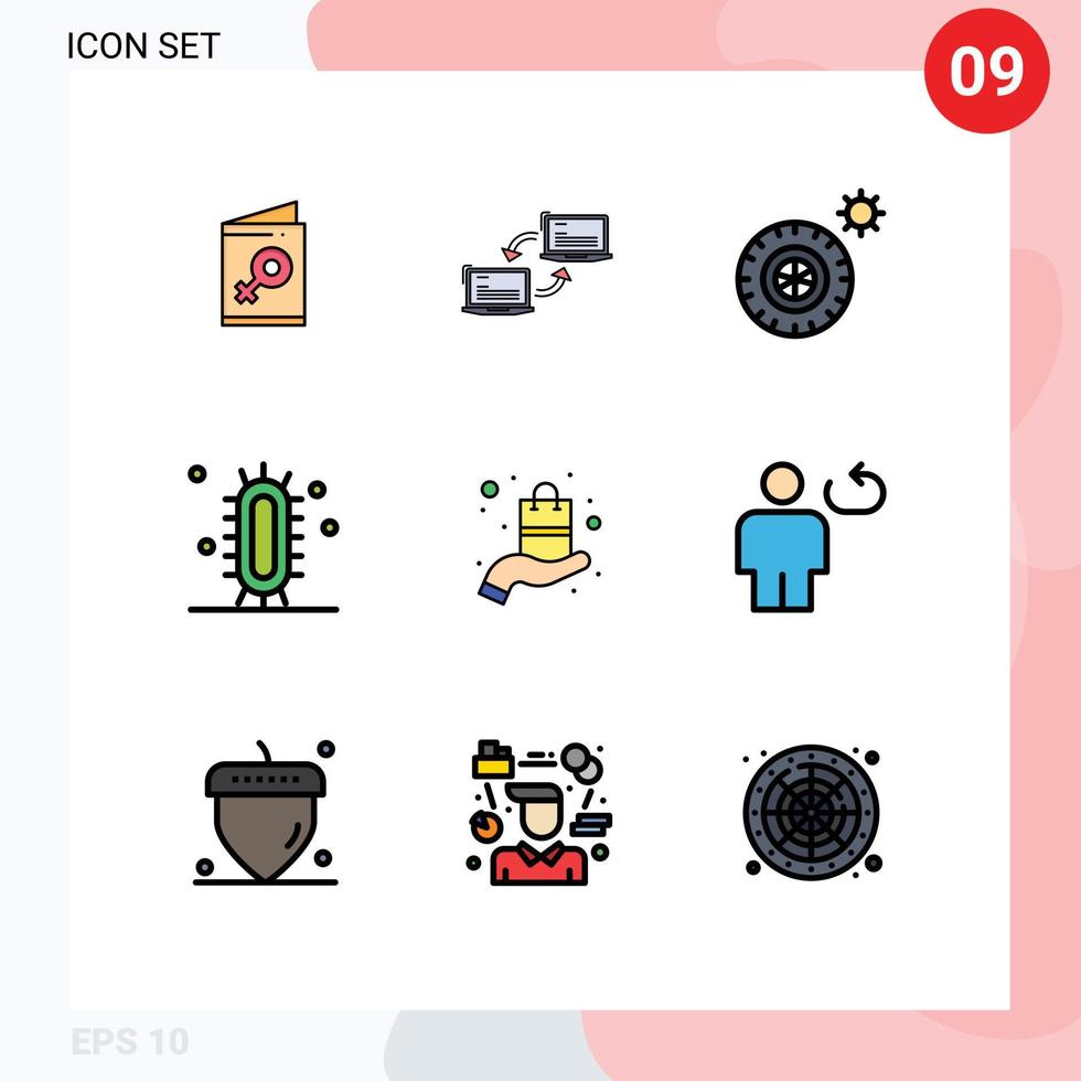 9 User Interface Filledline Flat Color Pack of modern Signs and Symbols of present science sync learn biology Editable Vector Design Elements