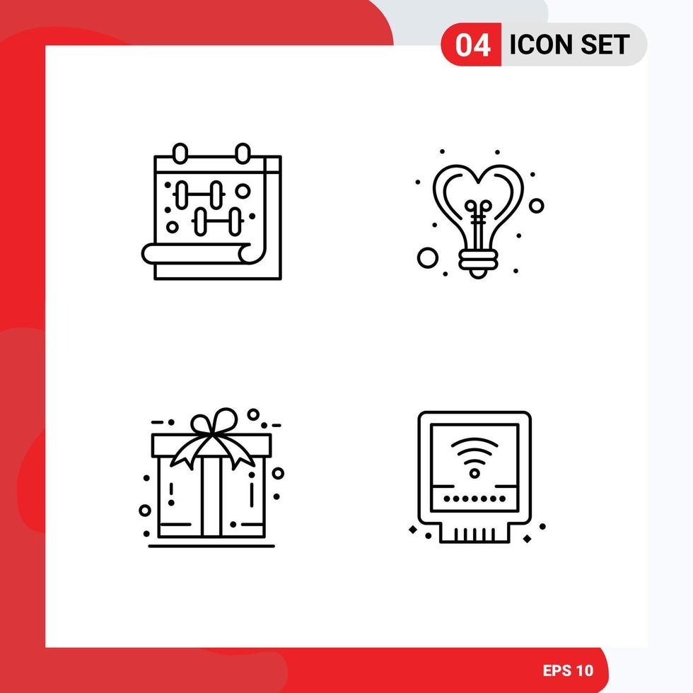 4 iconos creativos signos y símbolos modernos de calendario luz de mancuerna libre presentan elementos de diseño vectorial editables vector