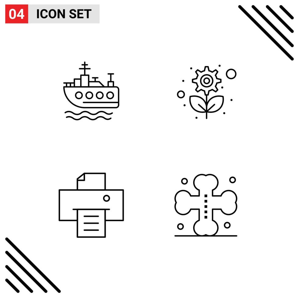 Line Pack of 4 Universal Symbols of ship printer recycling gear cross Editable Vector Design Elements