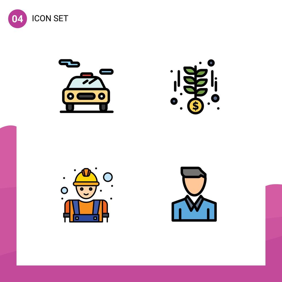 Set of 4 Vector Filledline Flat Colors on Grid for car worker growth money account Editable Vector Design Elements