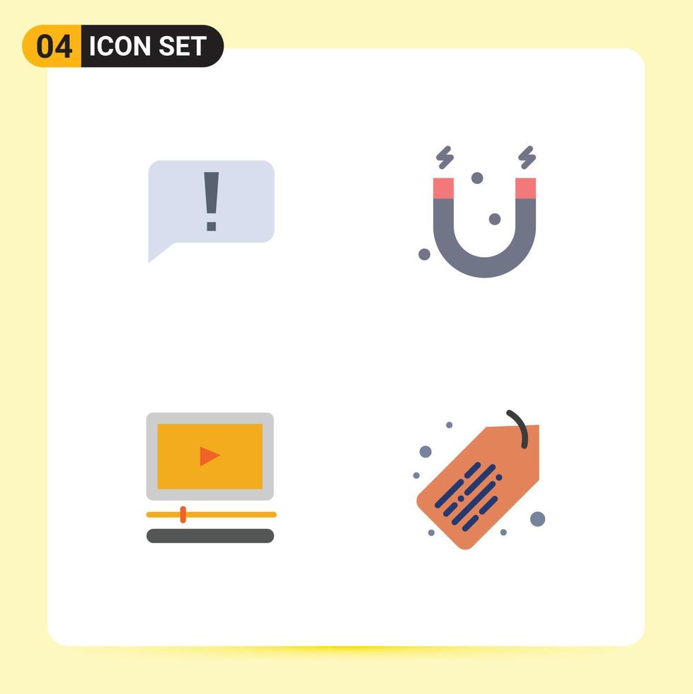 Group of 4 Flat Icons Signs and Symbols for chat audio ui science tag Editable Vector Design Elements