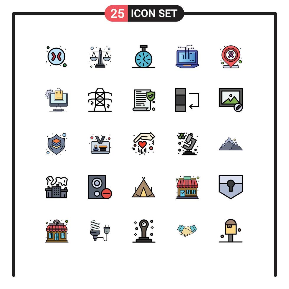 25 User Interface Filled line Flat Color Pack of modern Signs and Symbols of medical hospital time hardware network Editable Vector Design Elements