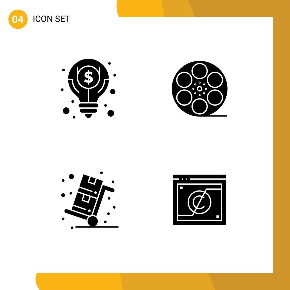 símbolos de iconos universales grupo de 4 glifos sólidos modernos de venta de negocios dólar video compras elementos de diseño vectorial editables vector