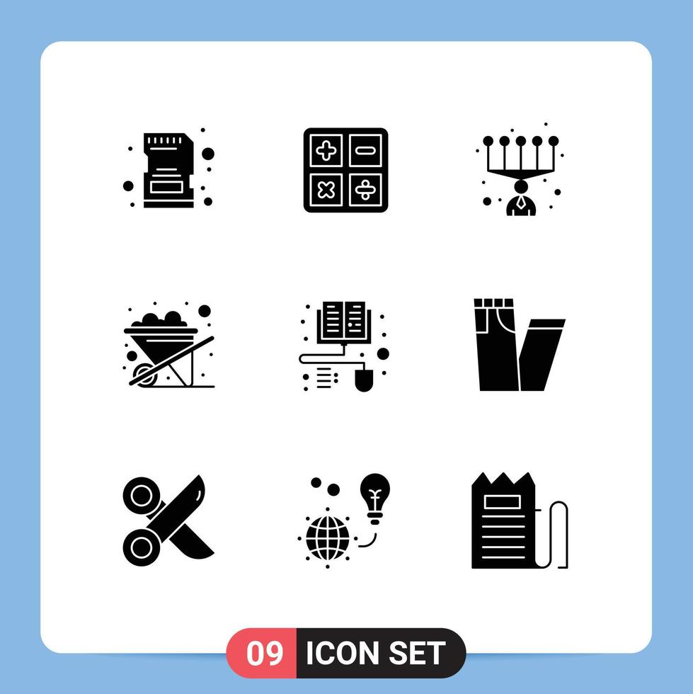 Editable Vector Line Pack of 9 Simple Solid Glyphs of fashion distance learning personal books gardening Editable Vector Design Elements