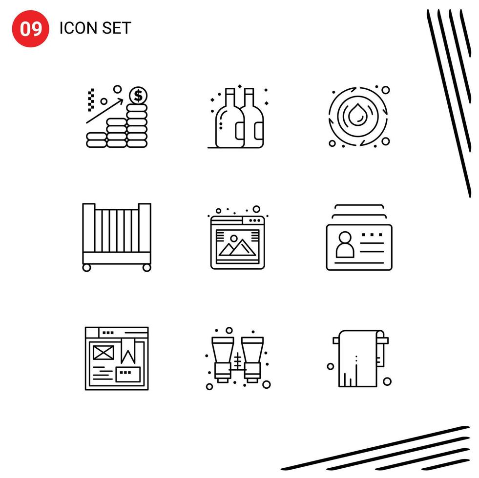 Pack of 9 creative Outlines of browser photo spring gallery child Editable Vector Design Elements