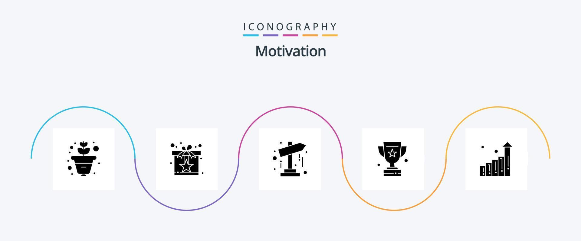 Motivation Glyph 5 Icon Pack Including growth. success. direction. star. award vector