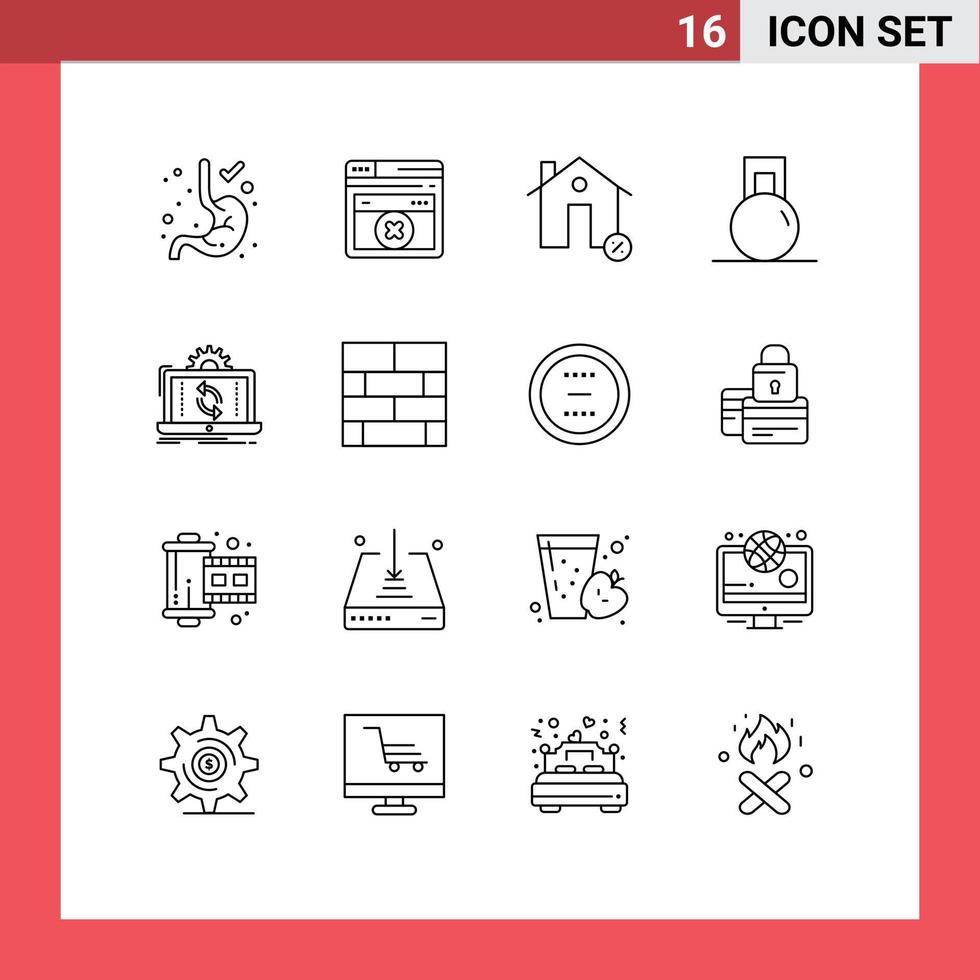 conjunto de 16 iconos modernos de la interfaz de usuario signos de símbolos para el análisis de datos estado peso gimnasio elementos de diseño vectorial editables vector