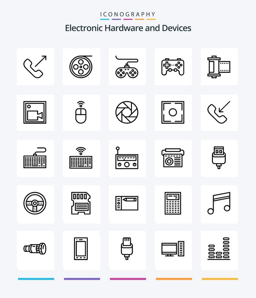 Creative Devices 25 OutLine icon pack  Such As camera. roll. controller. photo. camera vector