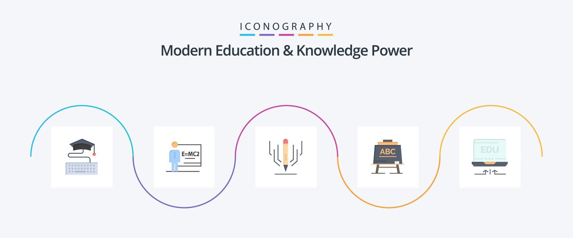 Modern Education And Knowledge Power Flat 5 Icon Pack Including hardware. board. digital art . abc. learining vector