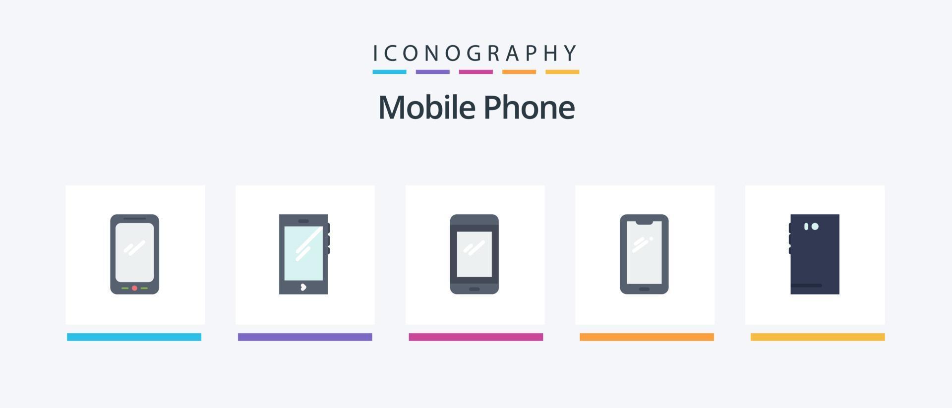 paquete de iconos de 5 planos de teléfono móvil que incluye. cámara... diseño de iconos creativos vector