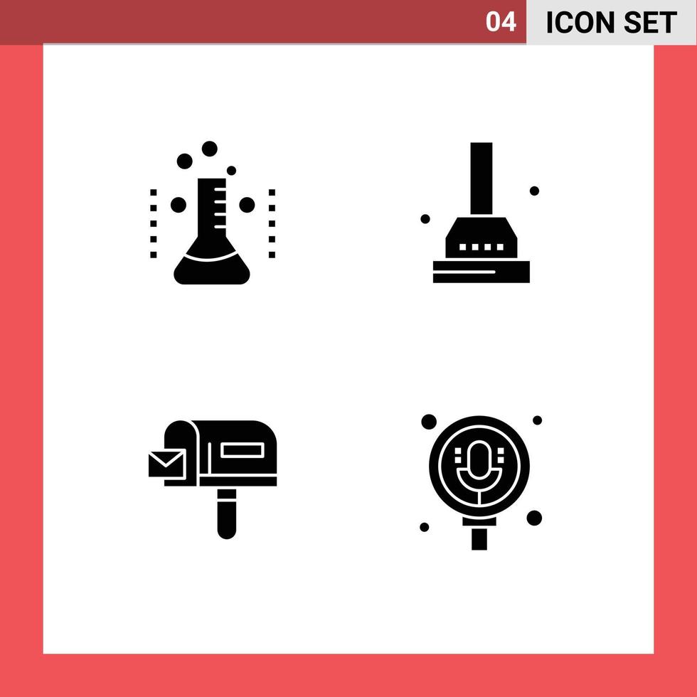 User Interface Pack of 4 Basic Solid Glyphs of health mail laboratory plunger search Editable Vector Design Elements