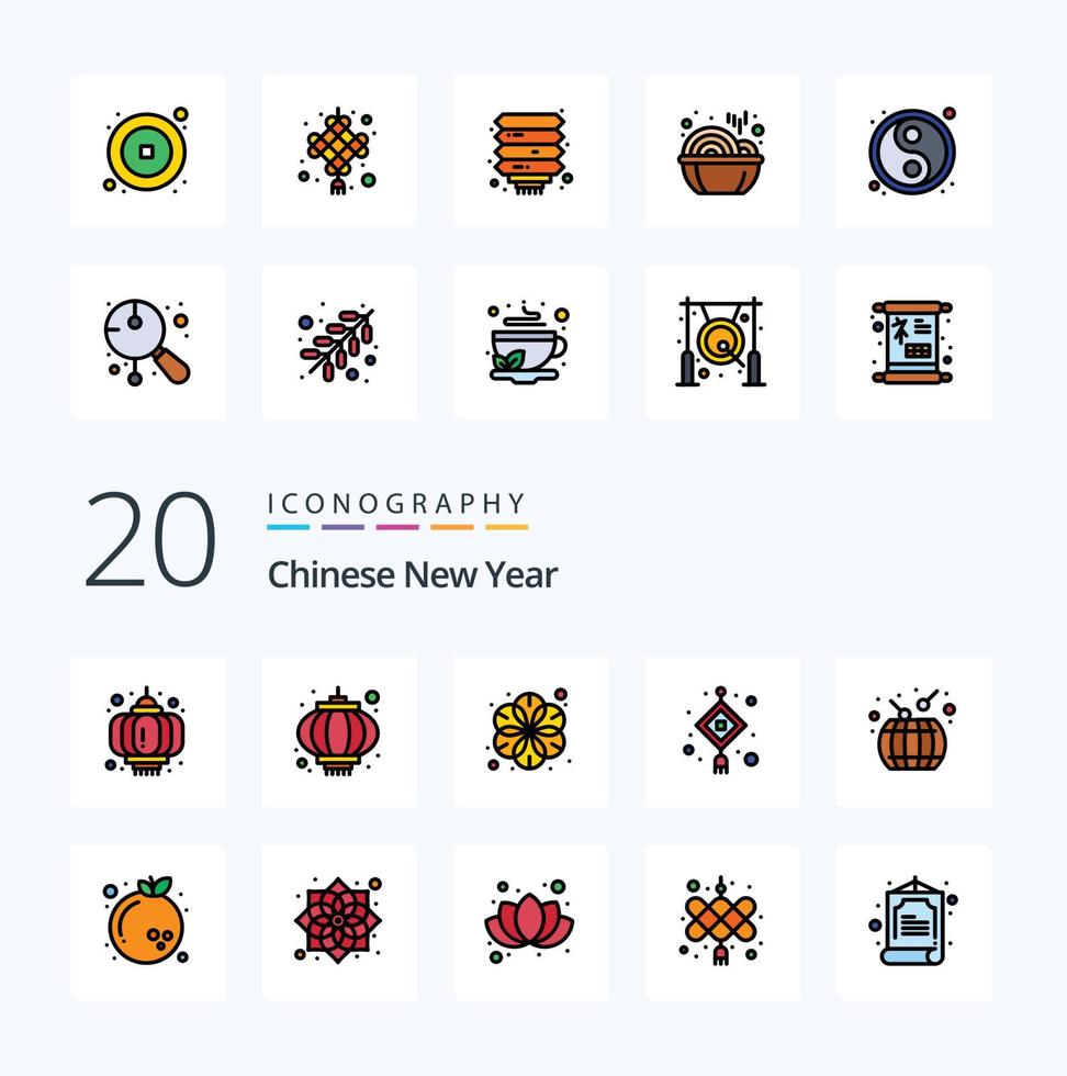 20 Chinese New Year Line Filled Color icon Pack like china light chinese lantern chinese vector