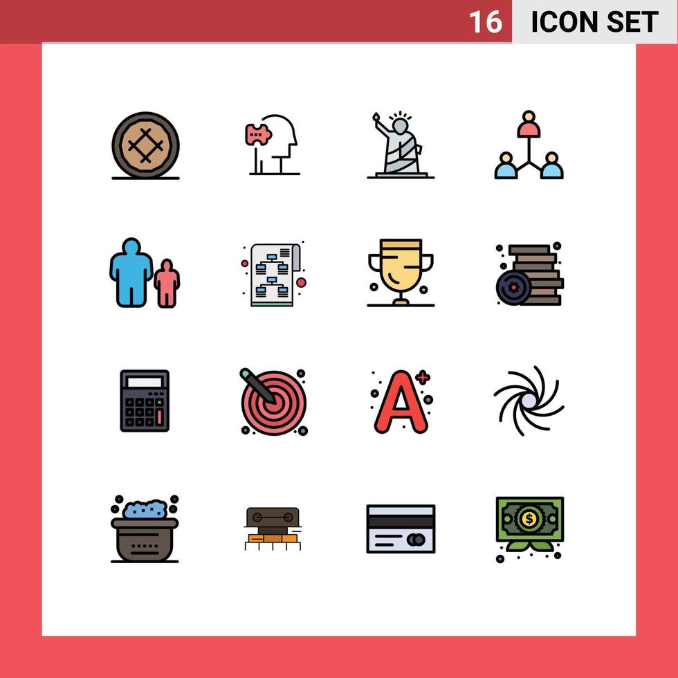 Modern Set of 16 Flat Color Filled Lines and symbols such as user network solutions group statue Editable Creative Vector Design Elements