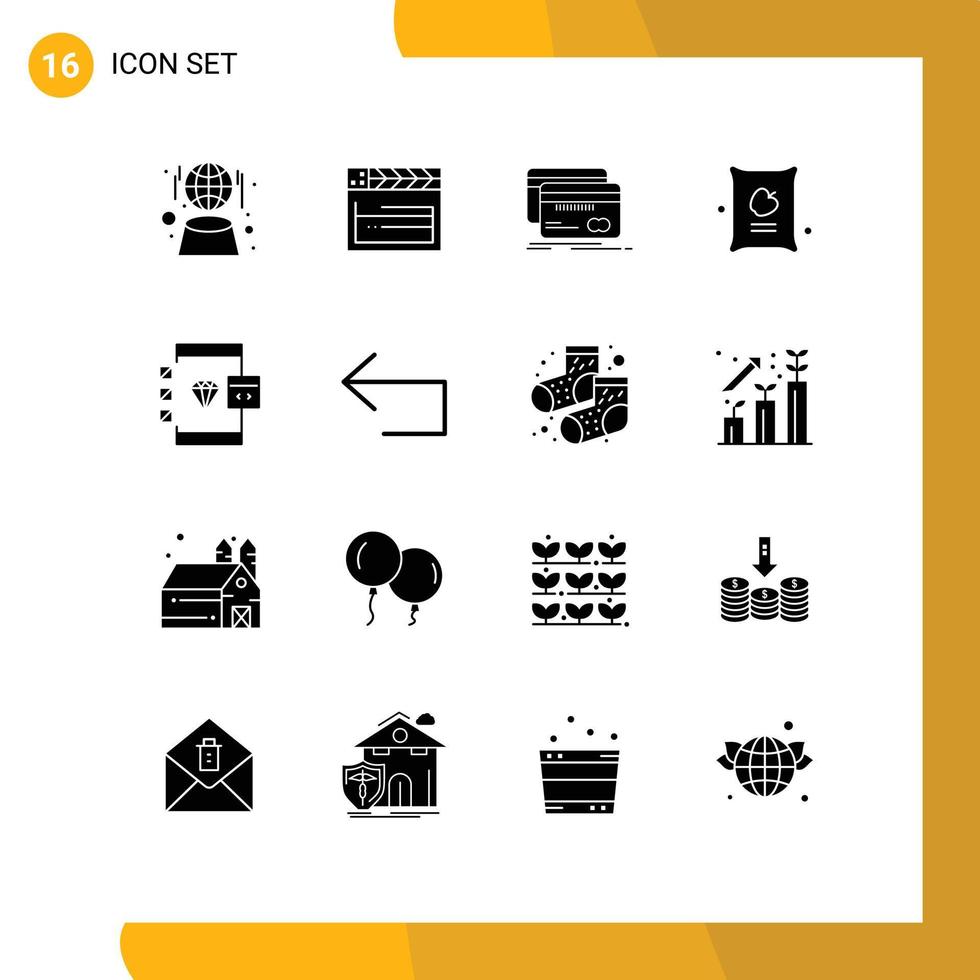 Solid Glyph Pack of 16 Universal Symbols of app apple banking food finance Editable Vector Design Elements