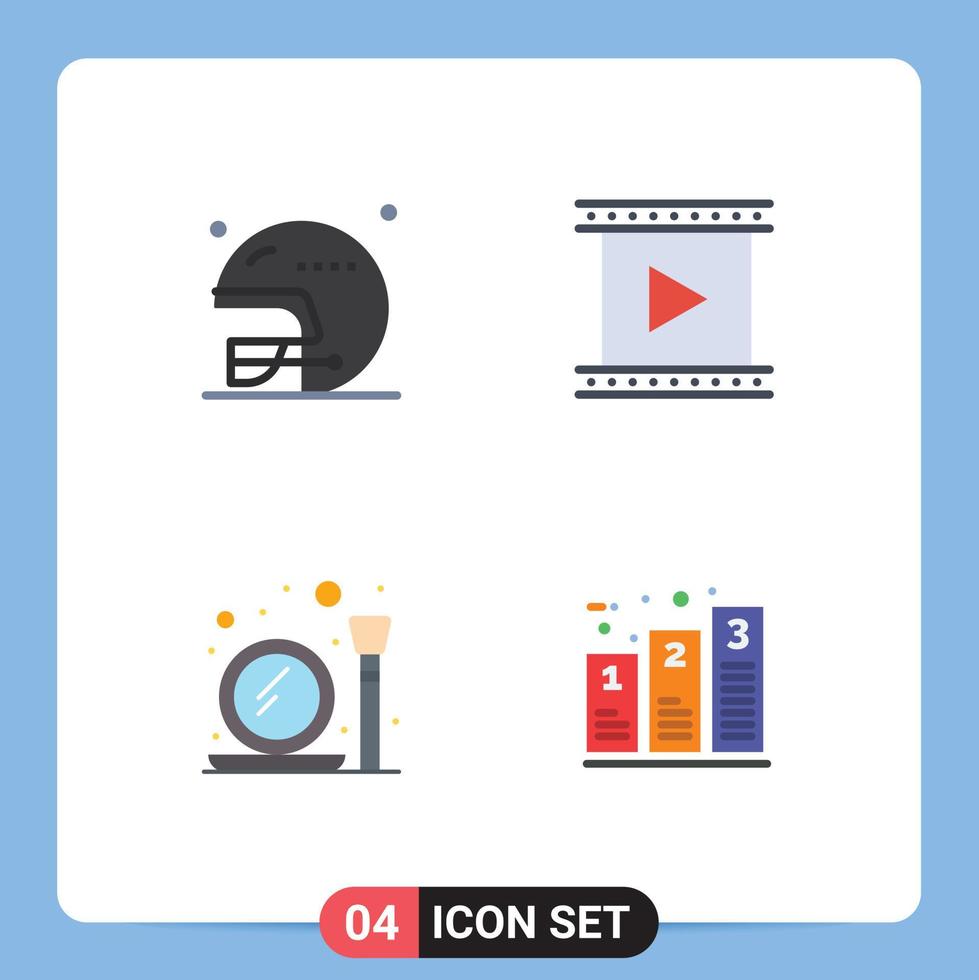 paquete de 4 signos y símbolos de iconos planos modernos para medios de impresión web, como elementos de diseño de vectores editables de espejo de película deportiva de fútbol