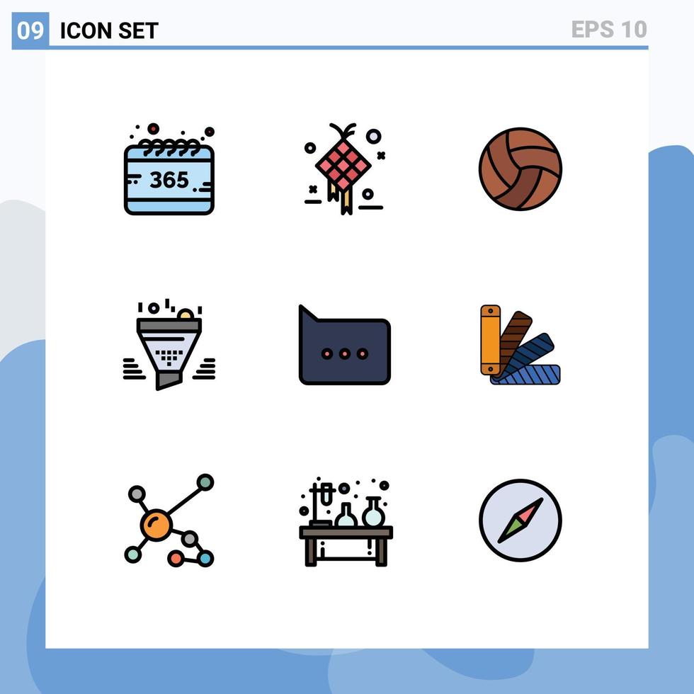 Mobile Interface Filledline Flat Color Set of 9 Pictograms of result sort hanging funnel sport Editable Vector Design Elements