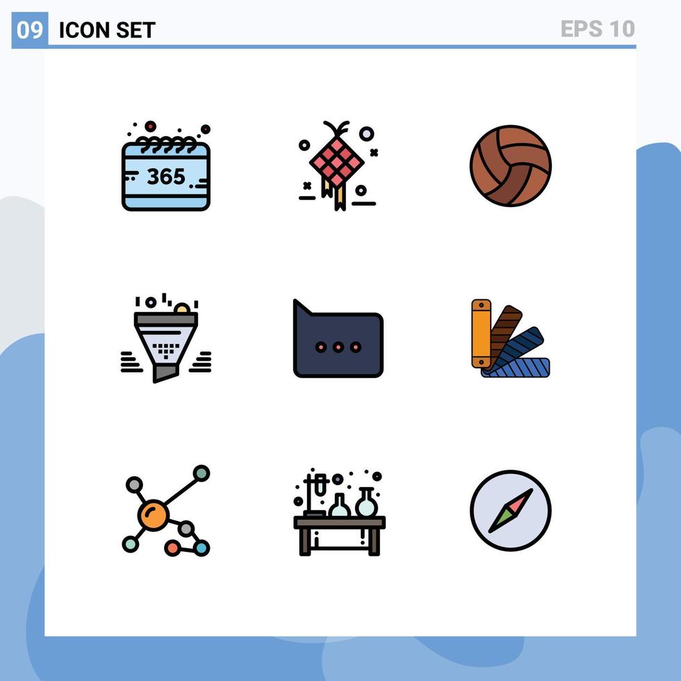 conjunto de colores planos de línea de relleno de interfaz móvil de 9 pictogramas de elementos de diseño de vector editables deportivos de embudo colgante de tipo de resultado