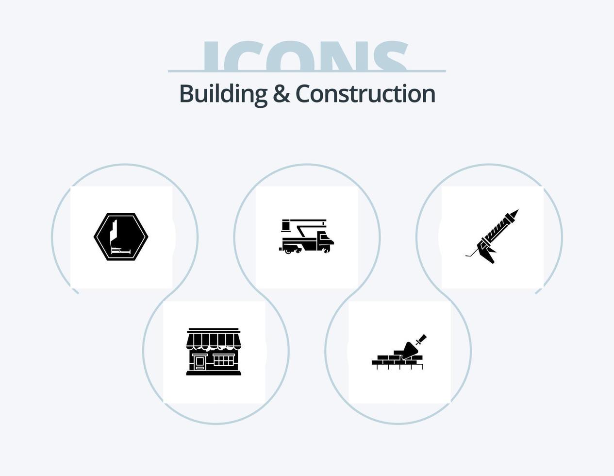 Building And Construction Glyph Icon Pack 5 Icon Design. lifting. truck. trovel. crane. traffic vector