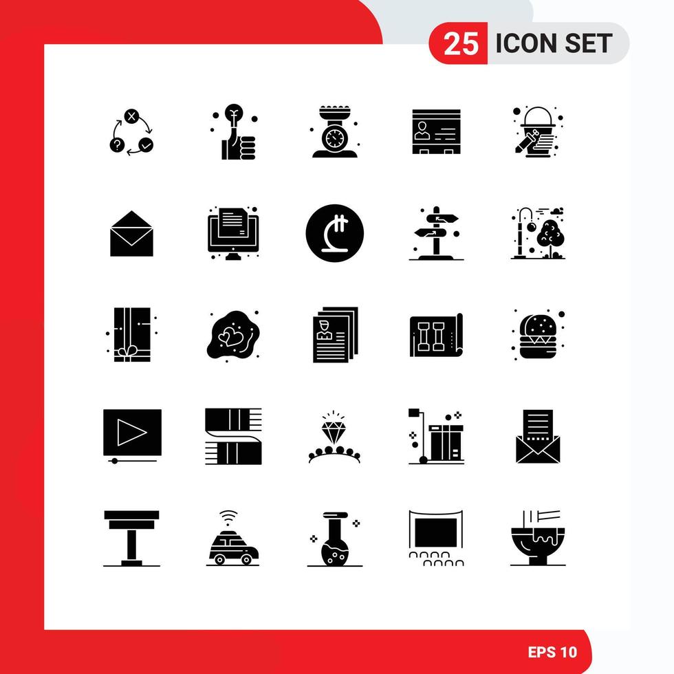 Set of 25 Commercial Solid Glyphs pack for contacts business smart id kitchen scale Editable Vector Design Elements