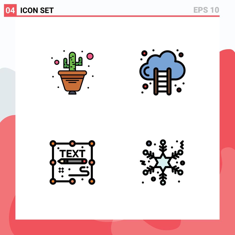 Modern Set of 4 Filledline Flat Colors Pictograph of cactus creative flower pot growth page Editable Vector Design Elements