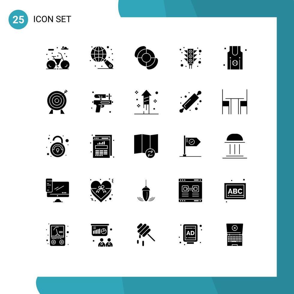 Pack of 25 Modern Solid Glyphs Signs and Symbols for Web Print Media such as target sports summer jersey signal Editable Vector Design Elements