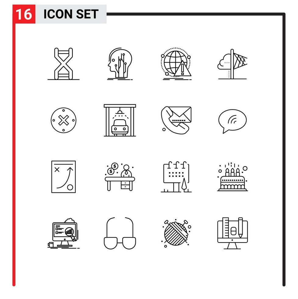 Mobile Interface Outline Set of 16 Pictograms of imagination creativity knowledge virus attack Editable Vector Design Elements