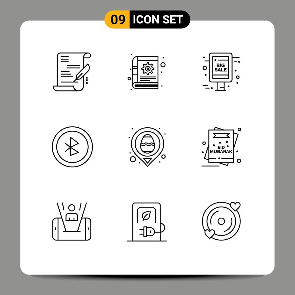 Set of 9 Vector Outlines on Grid for map egg grand sale easter ui Editable Vector Design Elements