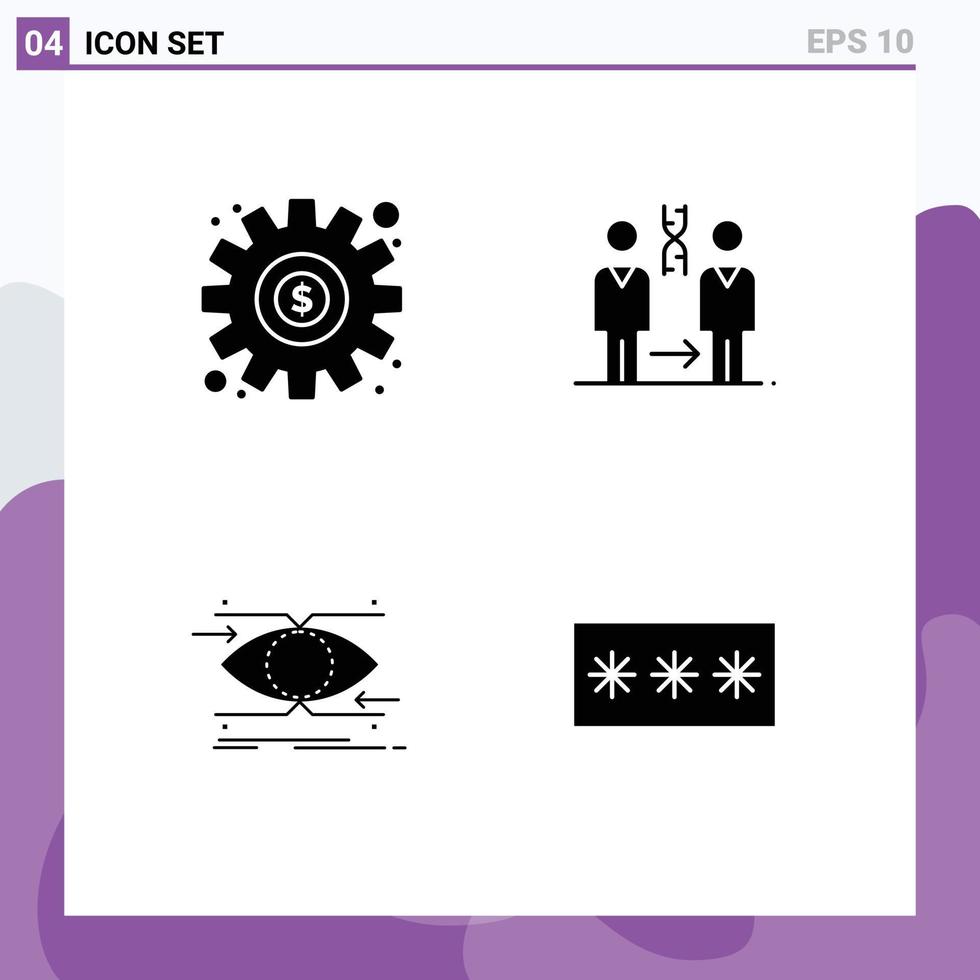 4 Creative Icons Modern Signs and Symbols of dollar attention setting patient focus Editable Vector Design Elements