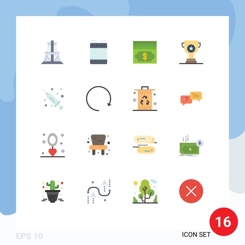 Universal Icon Symbols Group of 16 Modern Flat Colors of medicine injection cash marketing business Editable Pack of Creative Vector Design Elements