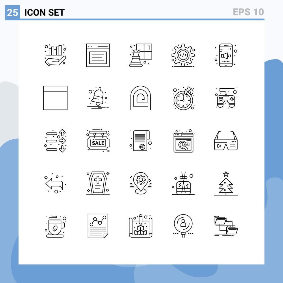 Modern Set of 25 Lines and symbols such as mobile gear user source code html Editable Vector Design Elements