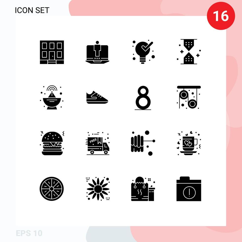 16 User Interface Solid Glyph Pack of modern Signs and Symbols of antenna ui defining timer clock Editable Vector Design Elements