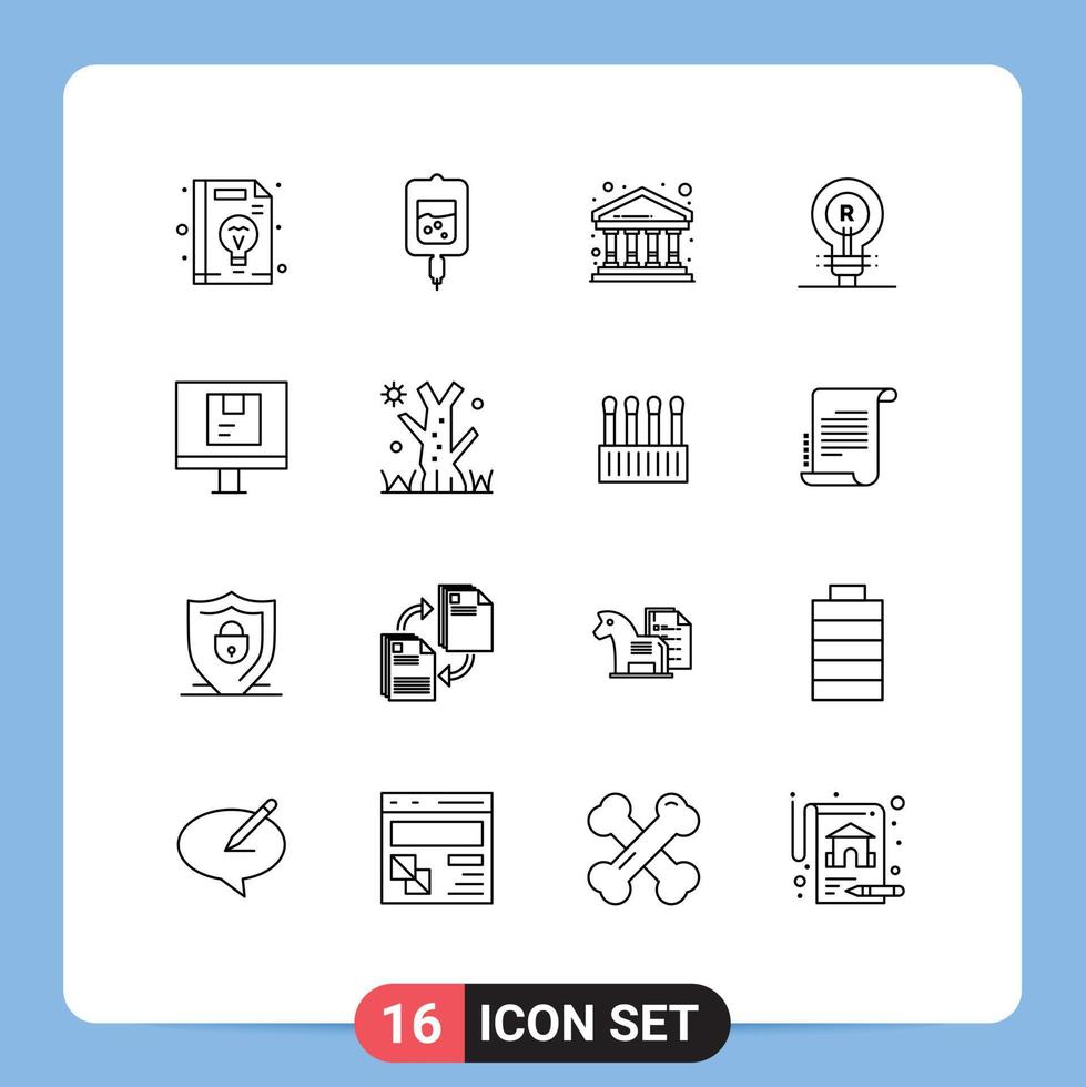 Universal Icon Symbols Group of 16 Modern Outlines of computer idea bank genuine brand Editable Vector Design Elements