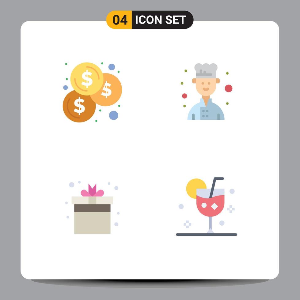 Mobile Interface Flat Icon Set of 4 Pictograms of budget game avatar gift beverage Editable Vector Design Elements