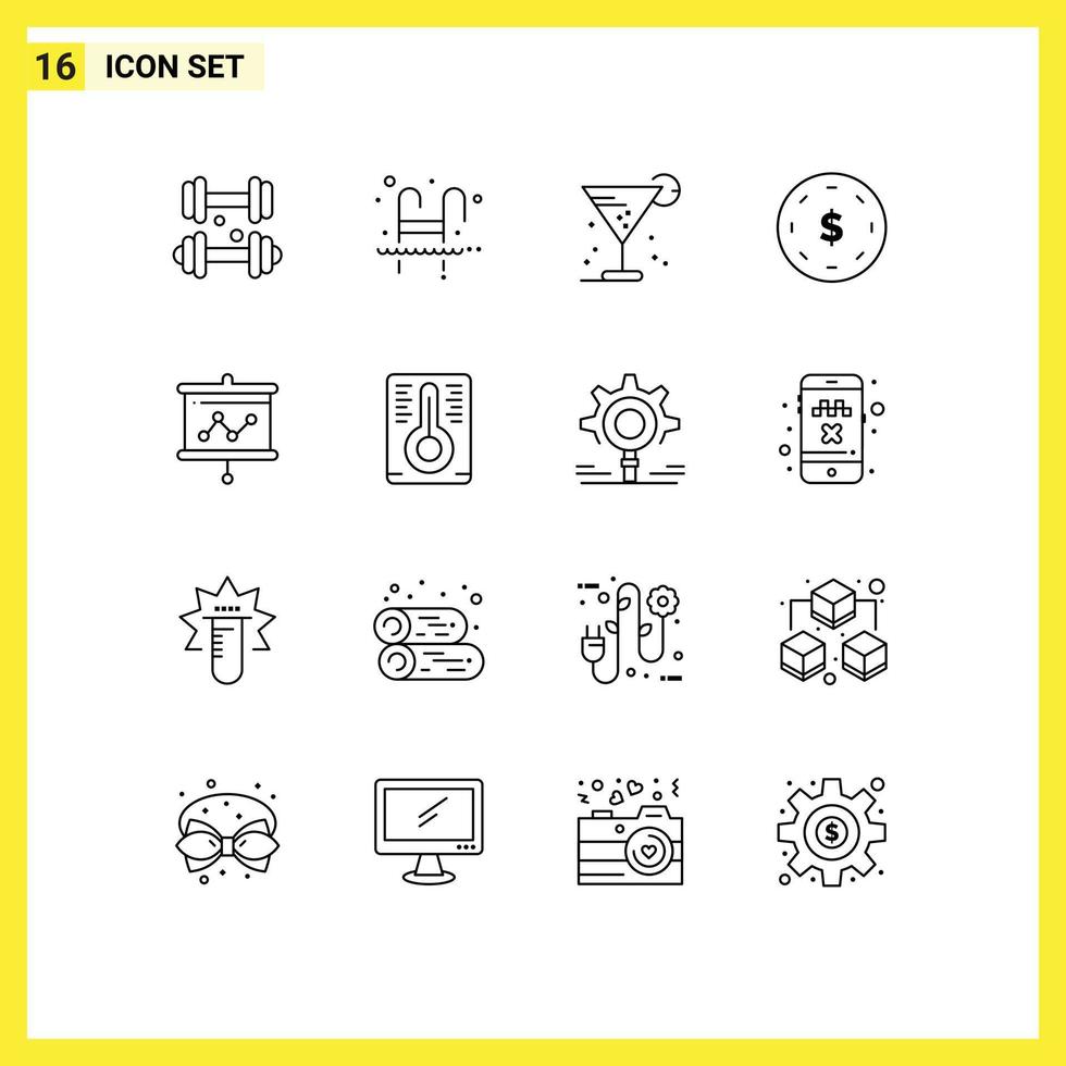 Pictogram Set of 16 Simple Outlines of yen finance water business ice Editable Vector Design Elements