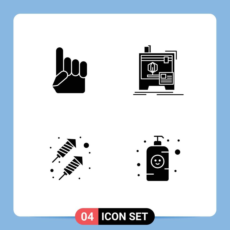 4 User Interface Solid Glyph Pack of modern Signs and Symbols of foam hand party american printer baby lotion Editable Vector Design Elements