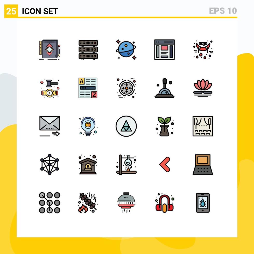 Mobile Interface Filled line Flat Color Set of 25 Pictograms of halloween right hosting left communication Editable Vector Design Elements