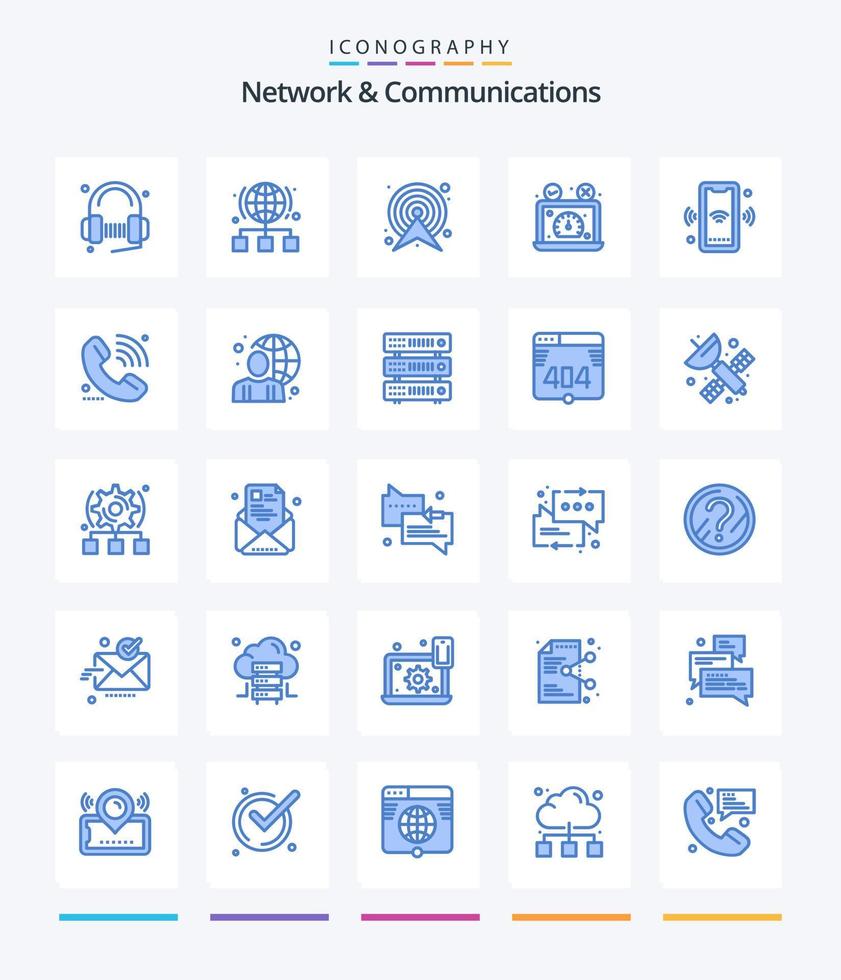 Creative Network And Communications 25 Blue icon pack  Such As performance. speed test. network. route. direction vector