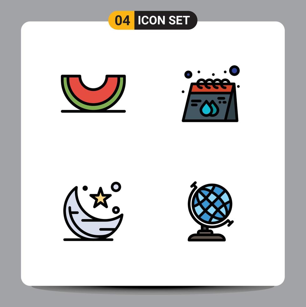 Universal Icon Symbols Group of 4 Modern Filledline Flat Colors of berry product melon calendar cresent Editable Vector Design Elements