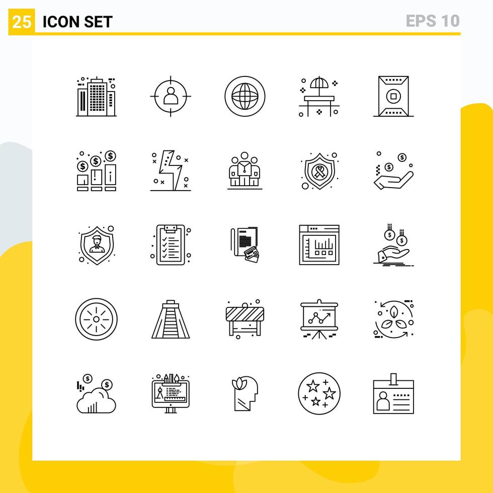 25 Universal Lines Set for Web and Mobile Applications restaurant beach target support global Editable Vector Design Elements