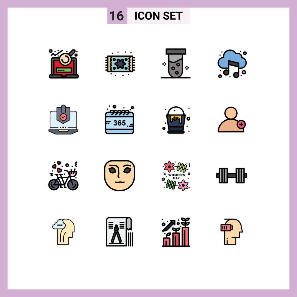 16 Universal Flat Color Filled Line Signs Symbols of computer sound tube music audio Editable Creative Vector Design Elements